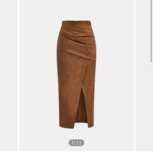 Commense Draped Midi Skirt in Brown
